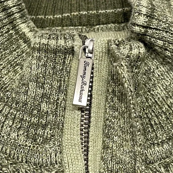 Tommy Bahama Sweater Mens Medium Green  Herringbone Knit Pima Cotton 1/4 Zip - Picture 3 of 11